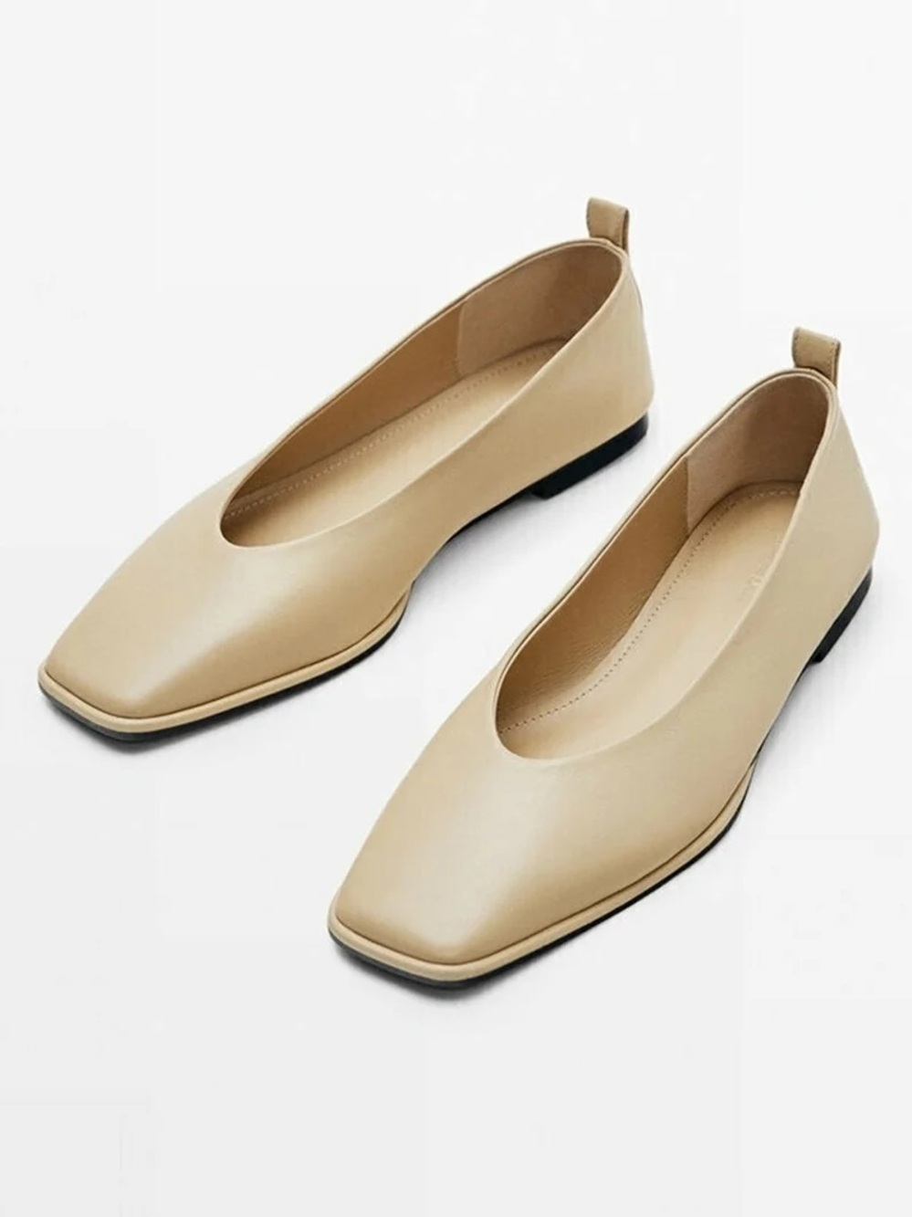 Massimo Dutti Leather Square Toe Ballet Flats Beige NWT $150 US 10